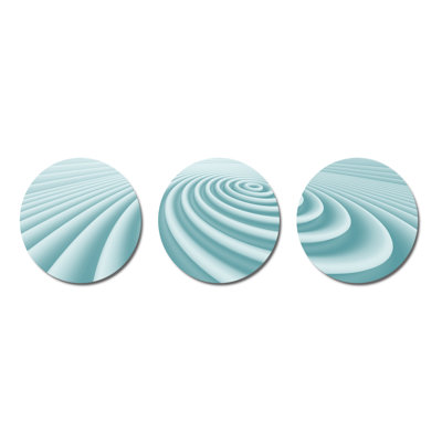 Fractal Rounded Blue 3D Waves " Fractal Rounded 3D Waves " 3 - Pieces