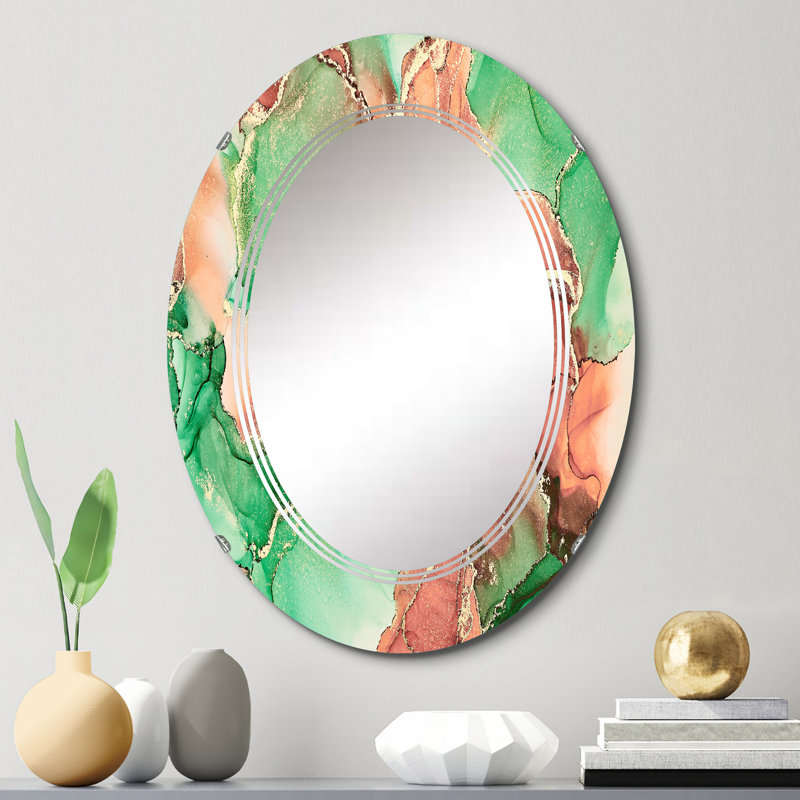 Miroir mural moderne vert luxueux abstrait Art fluide, 30 po x 20 po
