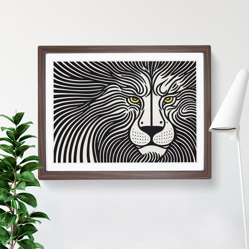 Celebrated Abstract Lion - Framed Print, 34cm H x 46cm W x 2cm D, Walnut