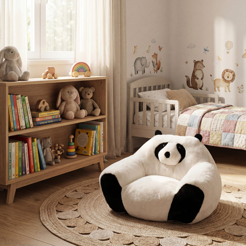 Cozy Panda - Inspired, 28,76 po de profondeur, ultra doux, mousse à haute résilience, sans accoudoirs, utilisation en blanc et noir, 11,19 po de hauteur, dossier à coussin déchiqueté