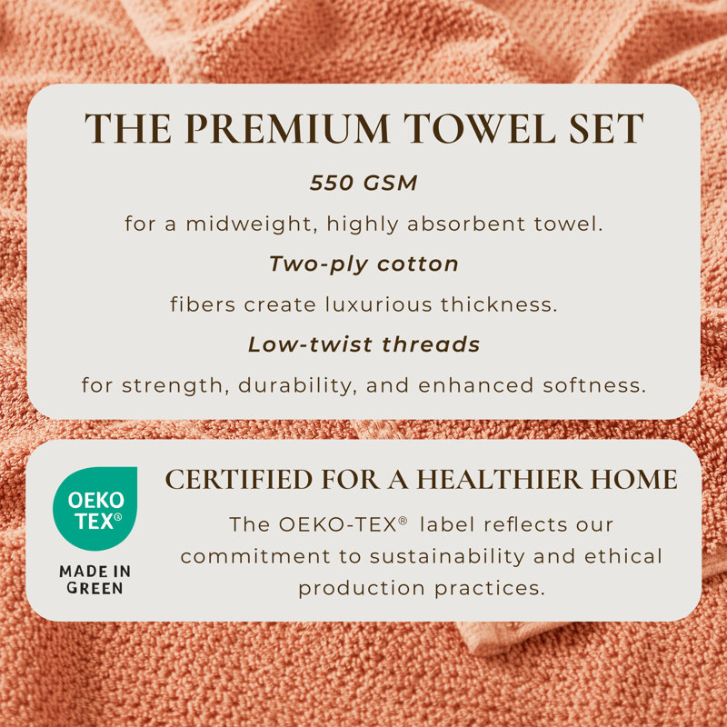 Drap de bain 100% coton texturé, Ensemble 6 pièces, Vieux rose