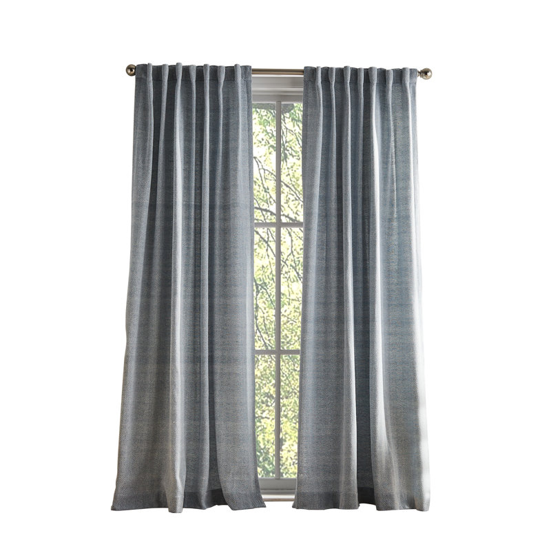 Herringbone Backtab Light Filtering Dusty Indigo Curtain Panel Pair (Set of 2)