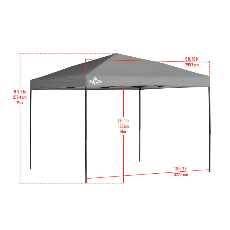 Auvent escamotable d'extérieur à pieds droits 100 pi² 10 pi x 10 po Quik Shade Tech, gris