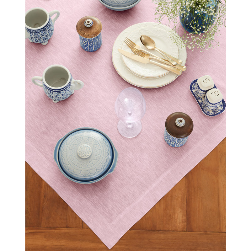100% Pure Linen Table Throw - Athena, Bubblegum Pink