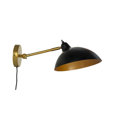 1-Light Plug-in Black/Brass Armed Sconce