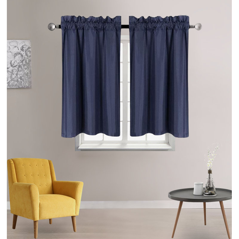 Chris-Laurell Polyester Semi Sheer Curtain Pair, Navy Blue