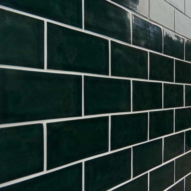 Nabi Subway 4.5x9 Subway Polished Glass Tile, Midnight Blue Green