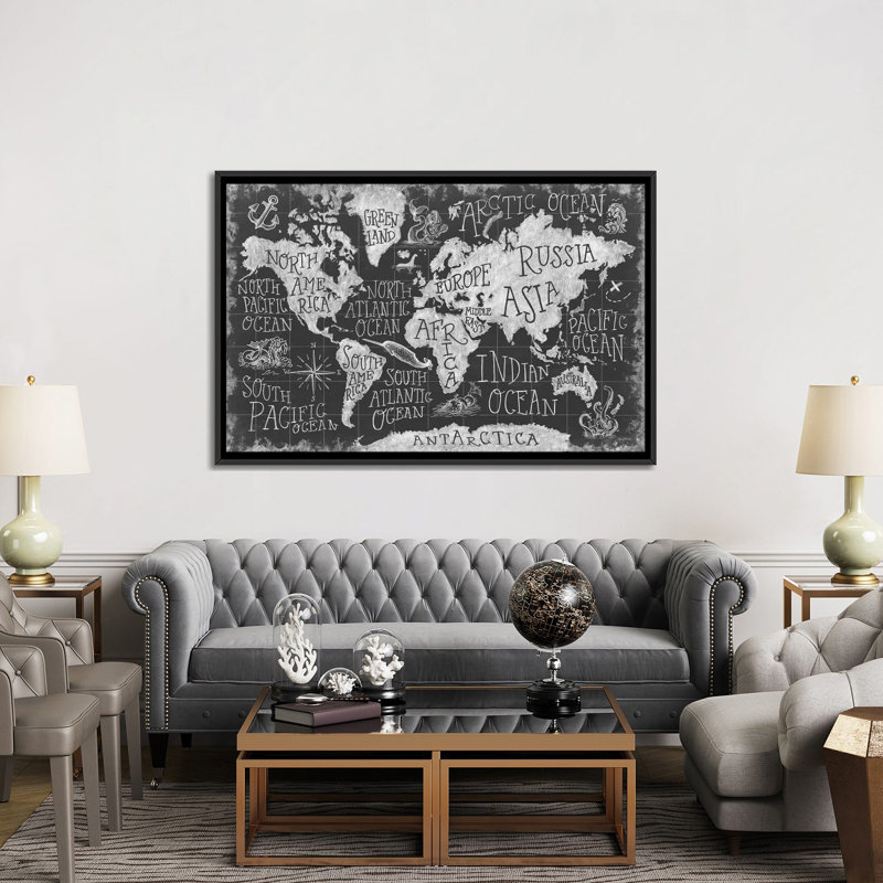 «Mythical Map I» par Mary Urban - impression sur toile tendue, H 18 po x l 26 po x P 1,5 po, Toile avec cadre noir