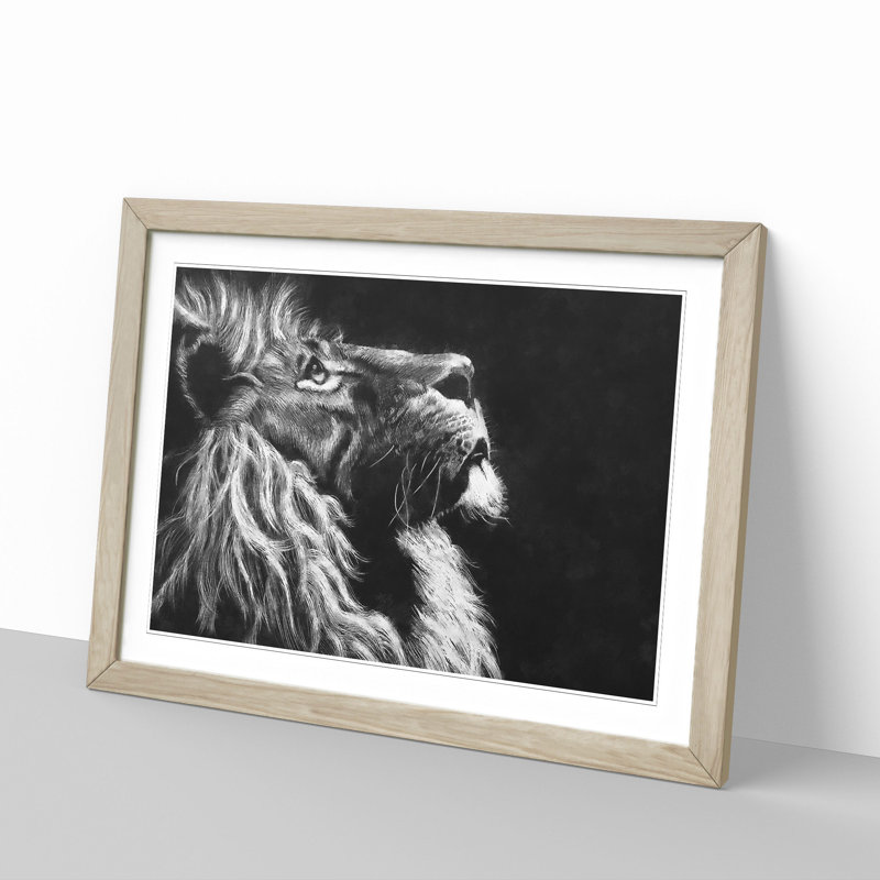 Majestic Lion Illustration - Picture Frame Graphic Art Print, Oak Framed, 62cm H x 87cm W x 2cm D