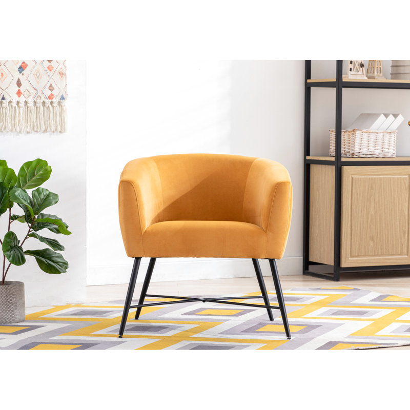 Fauteuil d'appoint en velours orange jaunâtre - siège, pieds en métal, design moderne pour un espace de vie solide