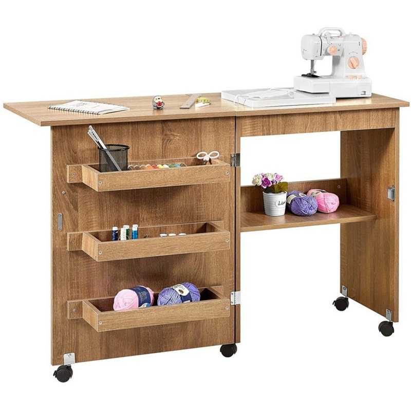 Table de couture pliable avec rangement et armoire de couture roulante 47,2 po avec roulettes verrouillables