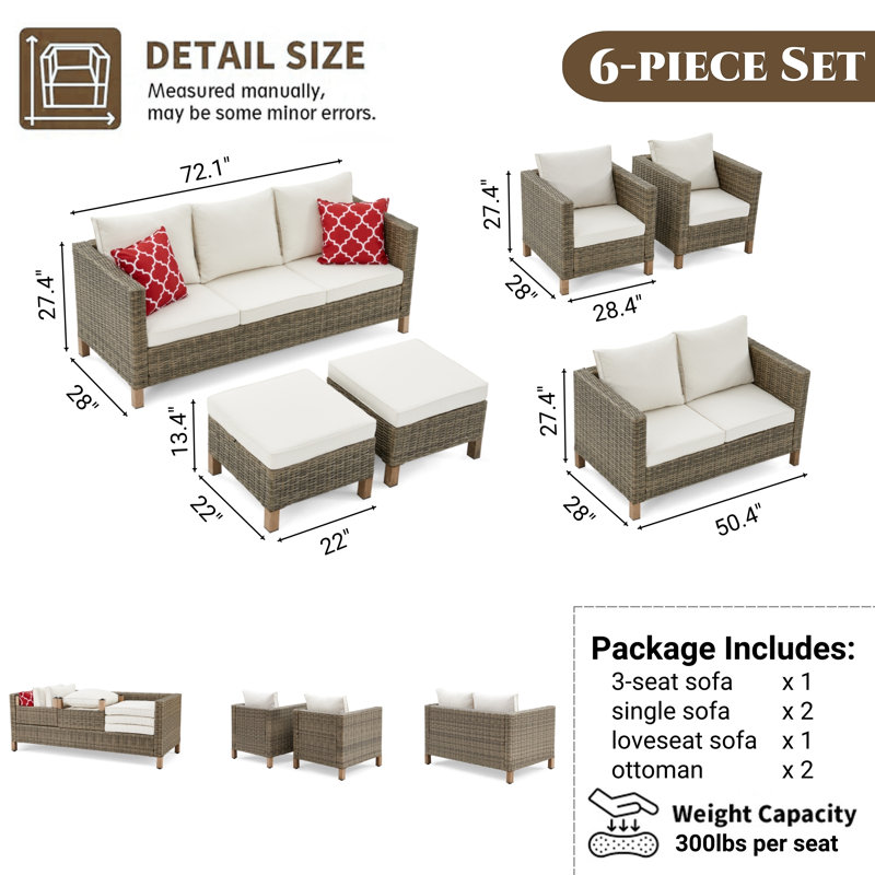 Ensemble de conversation modulaire avec coussins 6 pièces Duponta, Beige