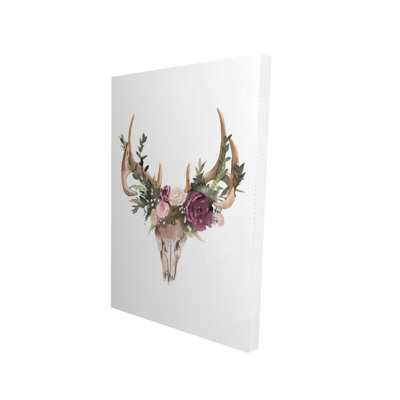 Crâne de cerf avec fleurs - Toile de bureau rustique pour la décoration intérieure