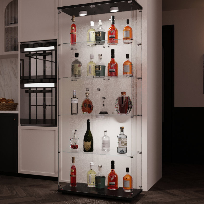 Black Storage Cabinet With Battery - Operated Lights, Built In Lighting, 5 Or More Spaces, 30.91" Long, Classic Design Long