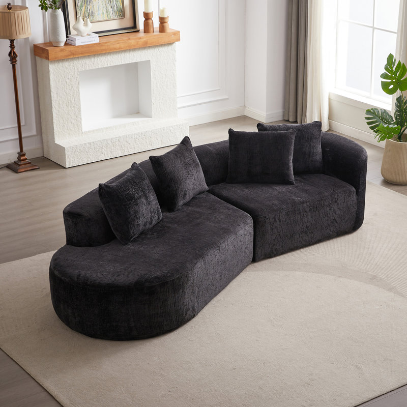 Canapé modulaire surdimensionné et rembourré Modern, Orienté à gauche (vu de face), Chenille noir