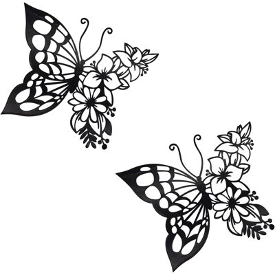 2Pcs Butterfly Decoration Wall Art , Metal Hanging Butterfly Decor Flower Wall Art