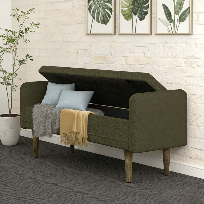 Banc de rangement en velours Teddy, Vert