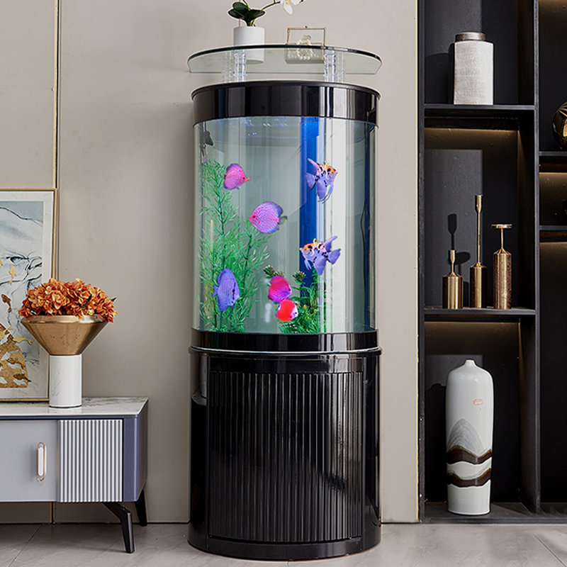 Aquariums semi-circulaires à filtre inférieur avec barre supérieure, 65,82 gallons (H 62,99 po x l 35,43 po x P 19,69 p, Noir
