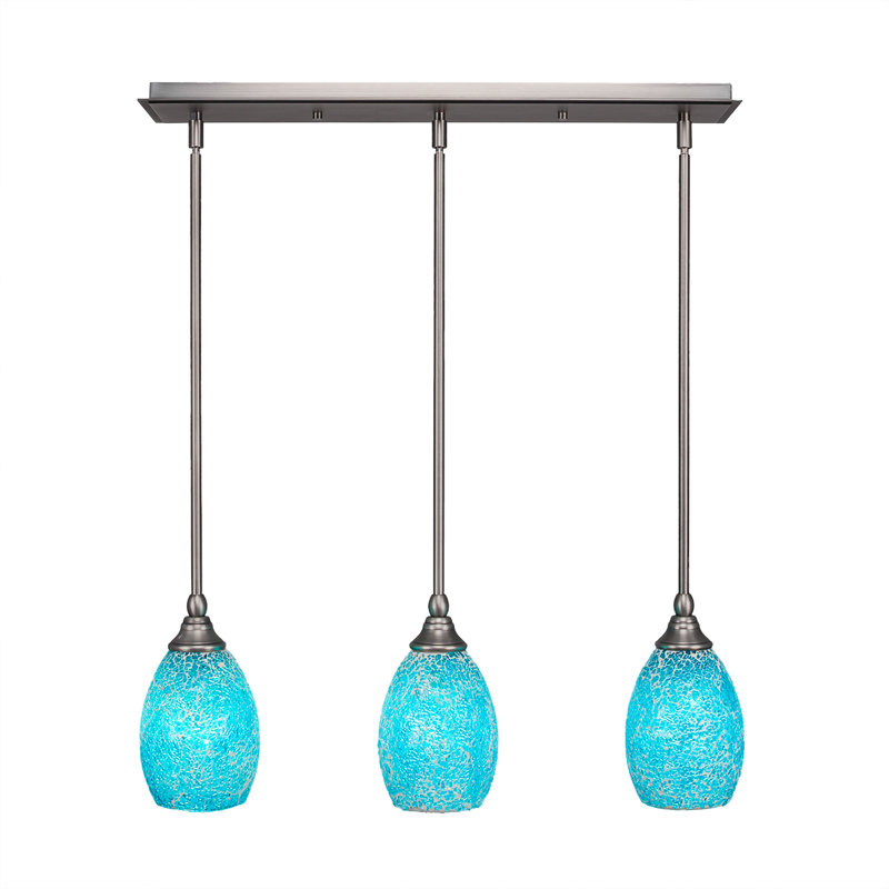 Suspension linéaire à tige présentée en finition nickel brossé avec verre turquoise fusion de 12,7 cm (5 po)., Turquoise