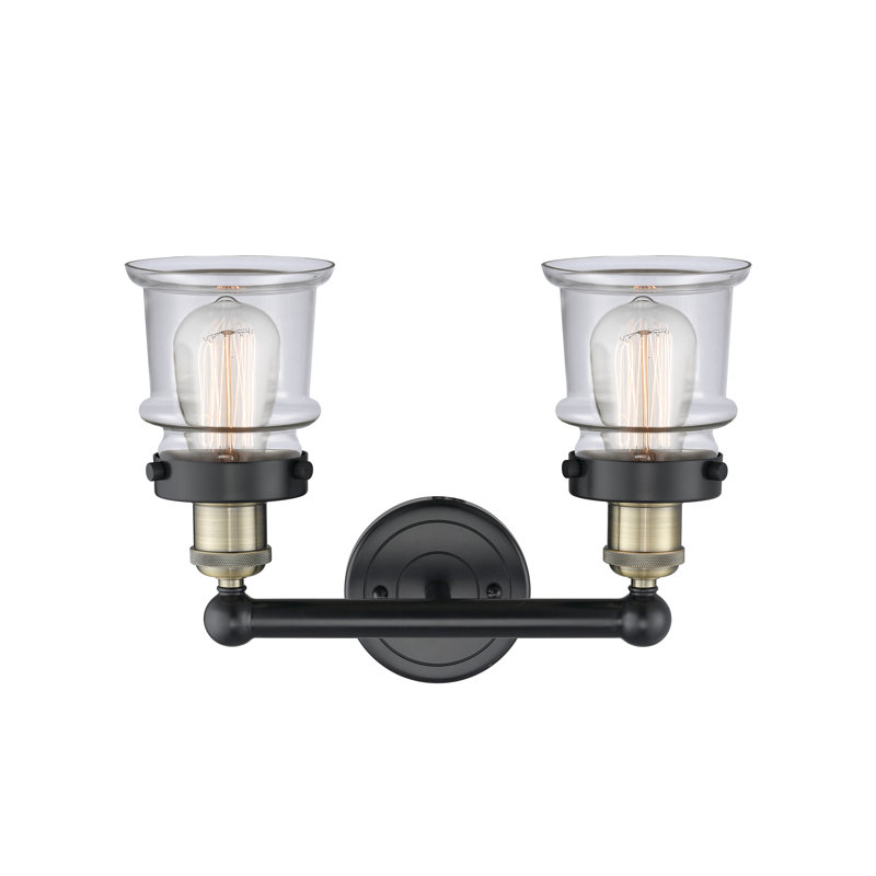Petit meuble-lavabo pour salle de bain 2 lumières Cailen de la collection Edison, Transparent, Laiton antique noir
