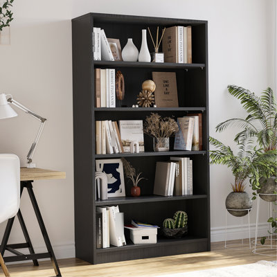 Grande bibliothèque 60 po en bois gris à 5 tablettes de 60 po pour le bureau, plusieurs couleurs et étagères réglables imperméables
