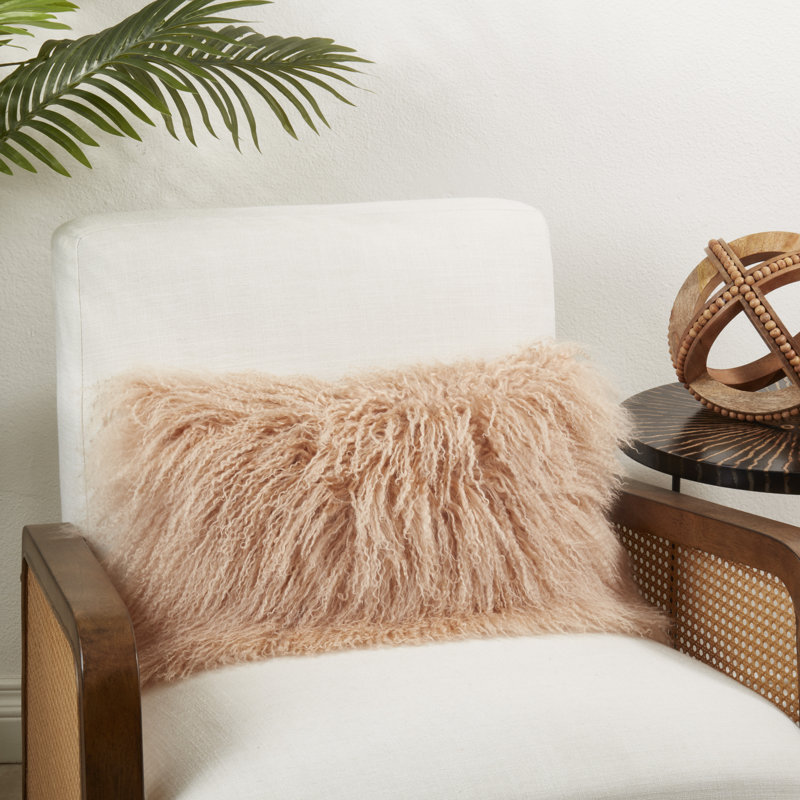 Iyana Wool Throw Pillow, Fog, 12"H x 20"W