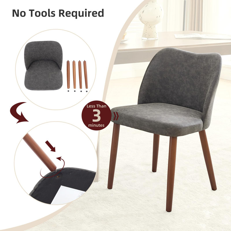 Upholstered Dining Chairs Set of 2, Modern Kitchen Chairs with Padded Seat and Wood Legs for Dining Room or Living Area, PU