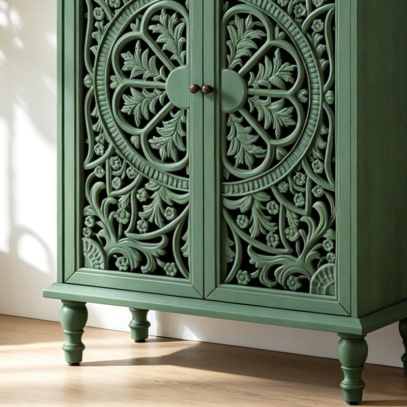 Armoire de rangement haute avec étagères, meuble d'appoint élégant à 2 portes et buffet multifonctionnel, Vert