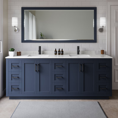 Miranda 84" Freestanding Double Bathroom Vanity with Cultured Marble Top with 70" Mirror