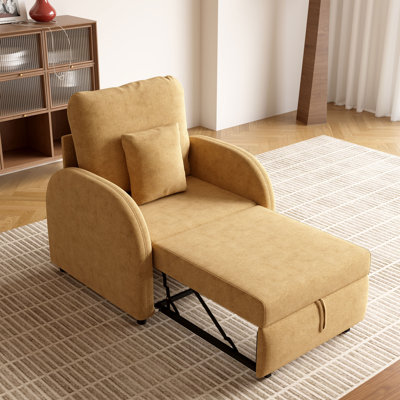 37" Pull-Out Convertible Sleeper Chair Bed with 5-Position Adjustable Backrest, 3-in-1 Single Armchair - Camel