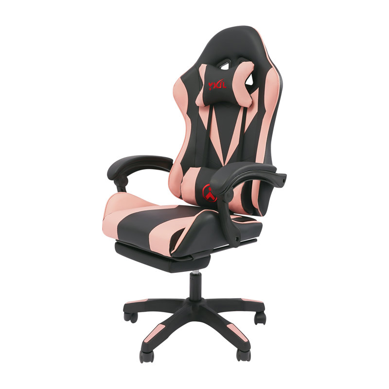 Fauteuil de jeu d'ordinateur pivotant réglable avec 5 roulettes, Black/Pink