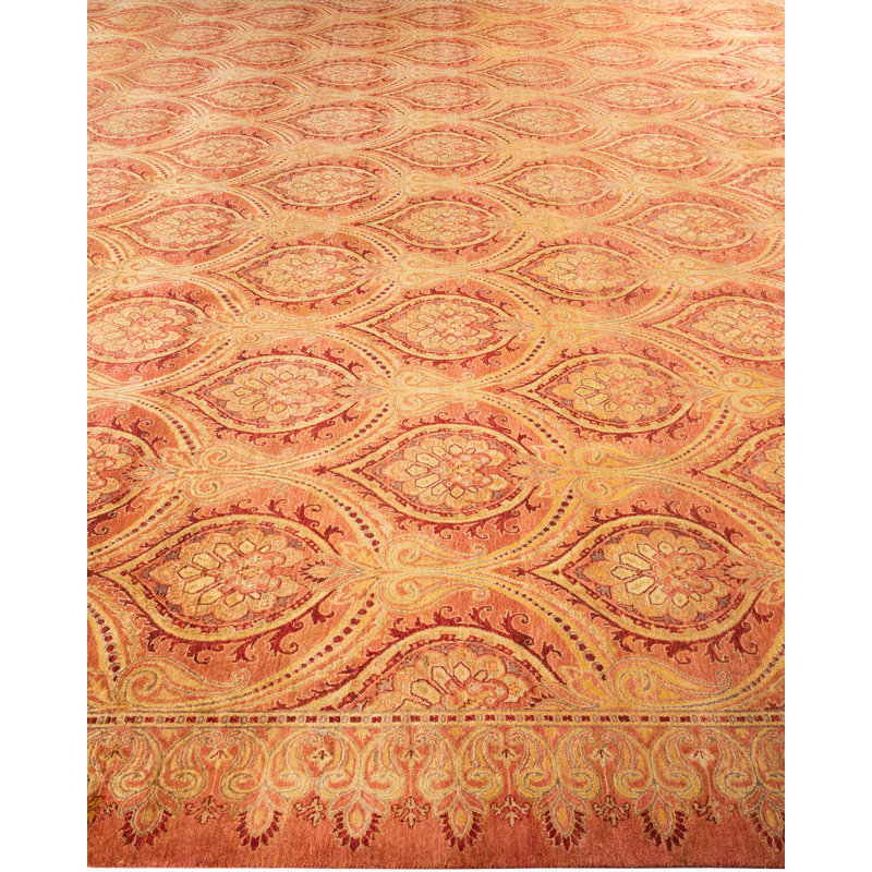 Tapis unique noué à la main rose de 12 pi 1 po x 15 pi 4 po Keenan