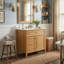 Meuble-lavabo à cadre en bois massif 30 po avec lavabo, armoire de rangement multifonctionnelle avec 3 tiroirs et porte (bois / bois clair)-626821958-626821953