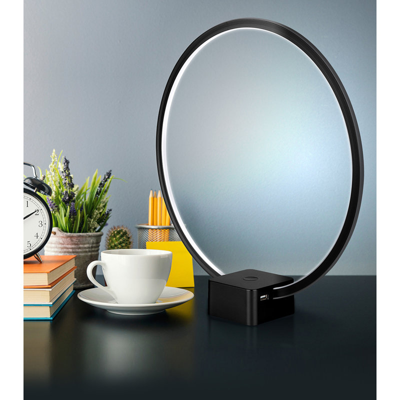 Circle 15 in. Industrial Integrated LED Table Lamp with Built-In 3-Way Dimmer, Black