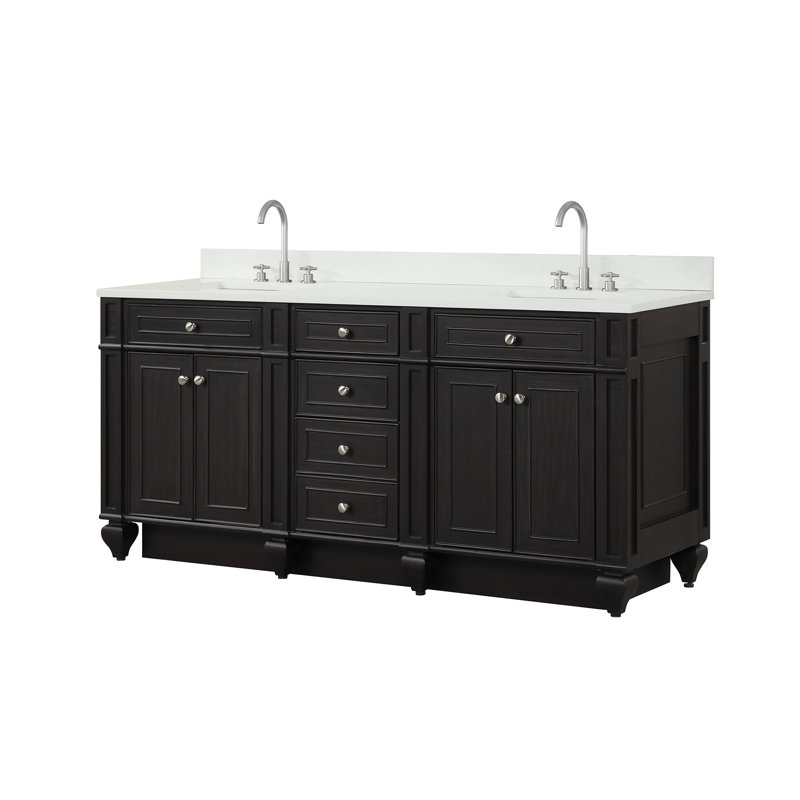 Freixa 72'' Double Bathroom Vanity with Quartz Top, Espresso