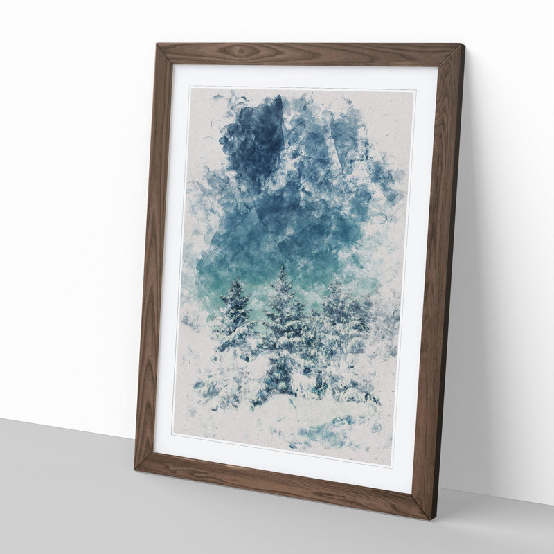 Winter Forest Vol.9 Watercolour - Picture Frame Graphic Art, 90cm H x 65cm W x 2cm D, Walnut
