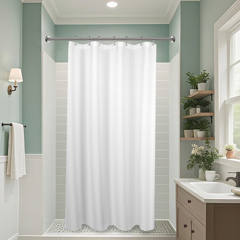 Rideau de douche à tissage gaufré, Blanc, H 72 po x l 71 po