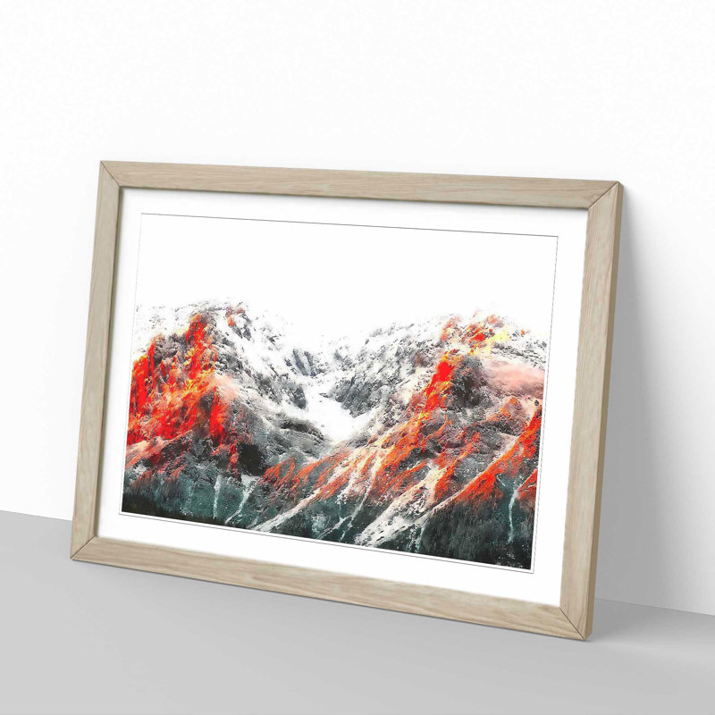 Alpenglow Upon The Mountains - Single Picture Frame Painting on MDF, 33cm H x 45cm W x 2cm D, Oak