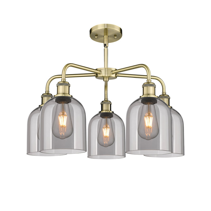 Odaniel 5 - Light Steel Dimmable Bell Chandelier, Antique Brass, Light Smoke