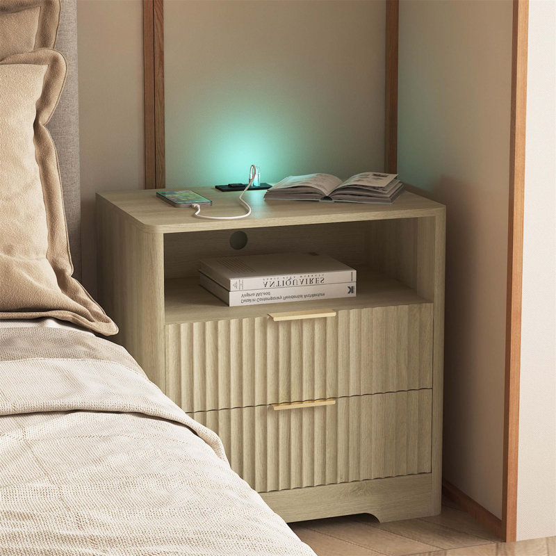 Table de chevet intelligente avec station de charge et veilleuse à commande vocale, table de chevet en bois avec rangement pour chambres modernes