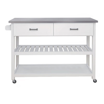 Stainless Steel Table Top White Kicthen Cart With Two Drawers by Latitude Run