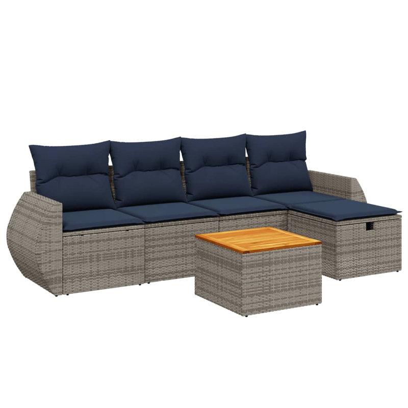  Ensemble de canapé de patio 6 pièces avec coussins en rotin de polyester gris, Gris, Marine