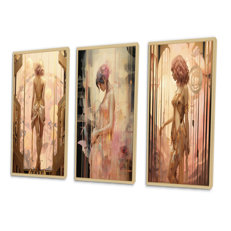«Art Nouveau Retro Beauty Timeless Elegance», 3 pièces sur toile, Encadré naturel, H 20 po x l 36 po