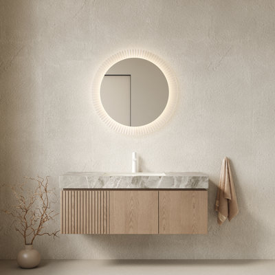 Meuble-lavabo flottant 48 po avec plateau en pierre frittée, lavabo sous-comptoir en céramique, 2 portes et 1 tiroir