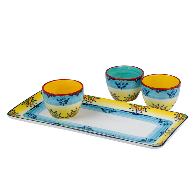 Zanzibar Multicolor Ceramic Floral Appetizer Serving Set