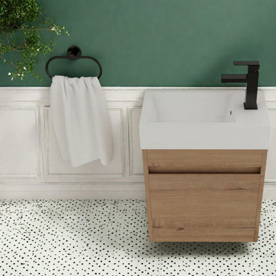 Meuble-lavabo peu encombrant avec armoire en bois écologique et lavabo en résine