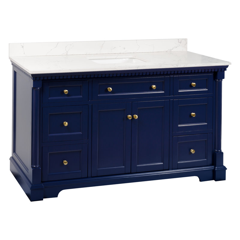 Fossen 60'' Single Bathroom Vanity with Top, Royal Blue, Engineered Marble