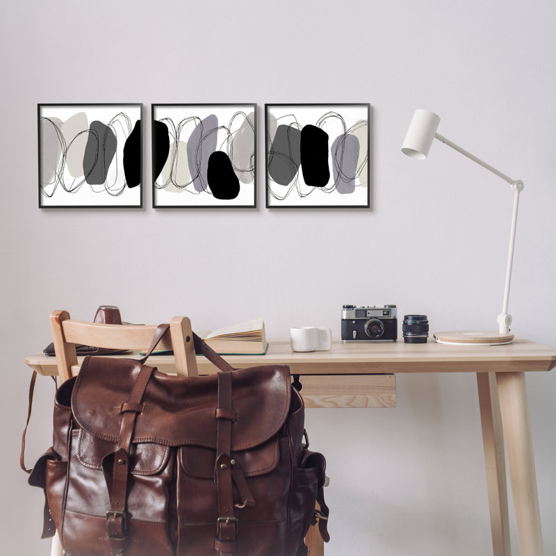 "Stupell Industries", ensemble de 3 toiles grises abstraites par Ruth Fromstein, Giclée encadrée noir minuit