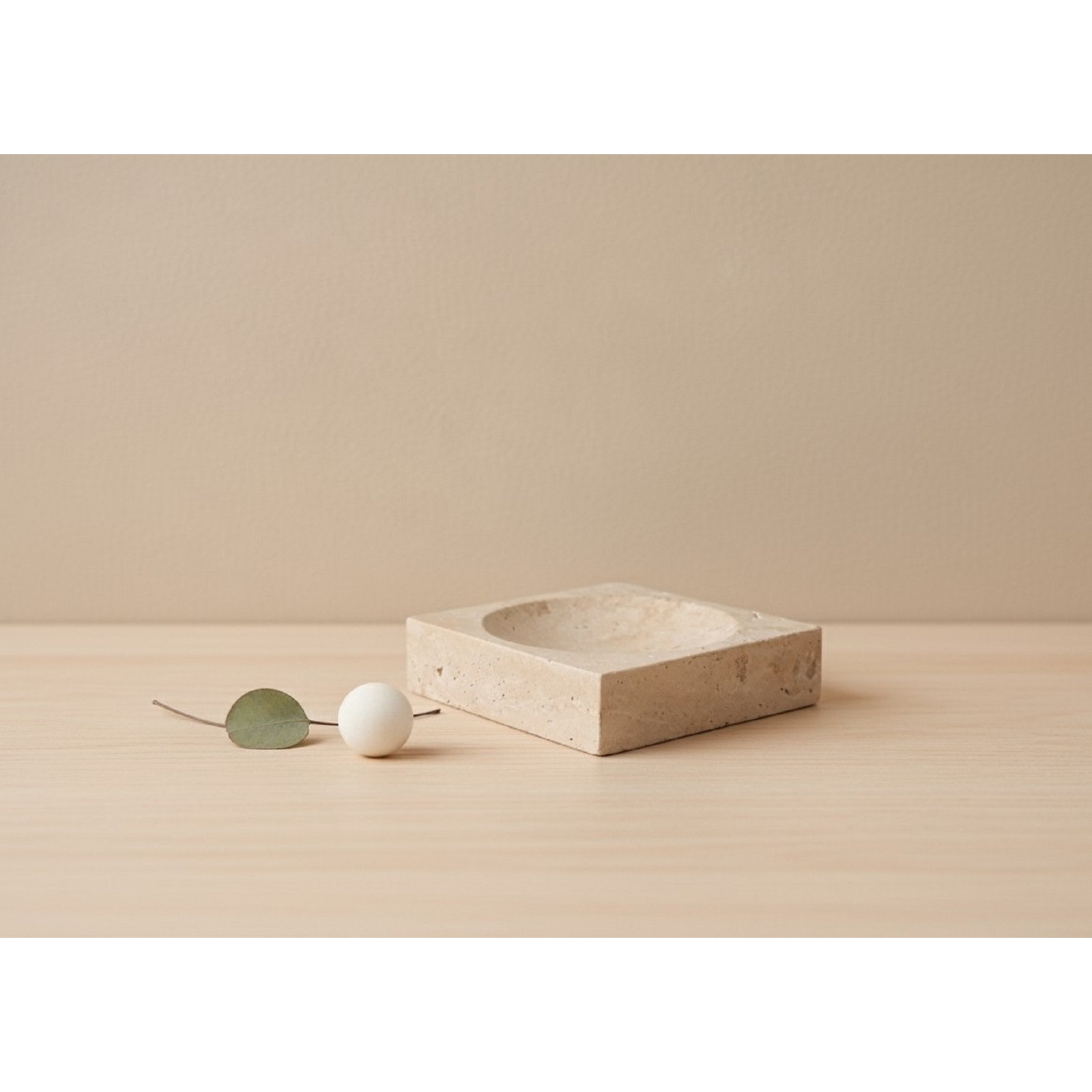 Travertine Small Square Bowl Cream, 2" H x 8" W x 8" D