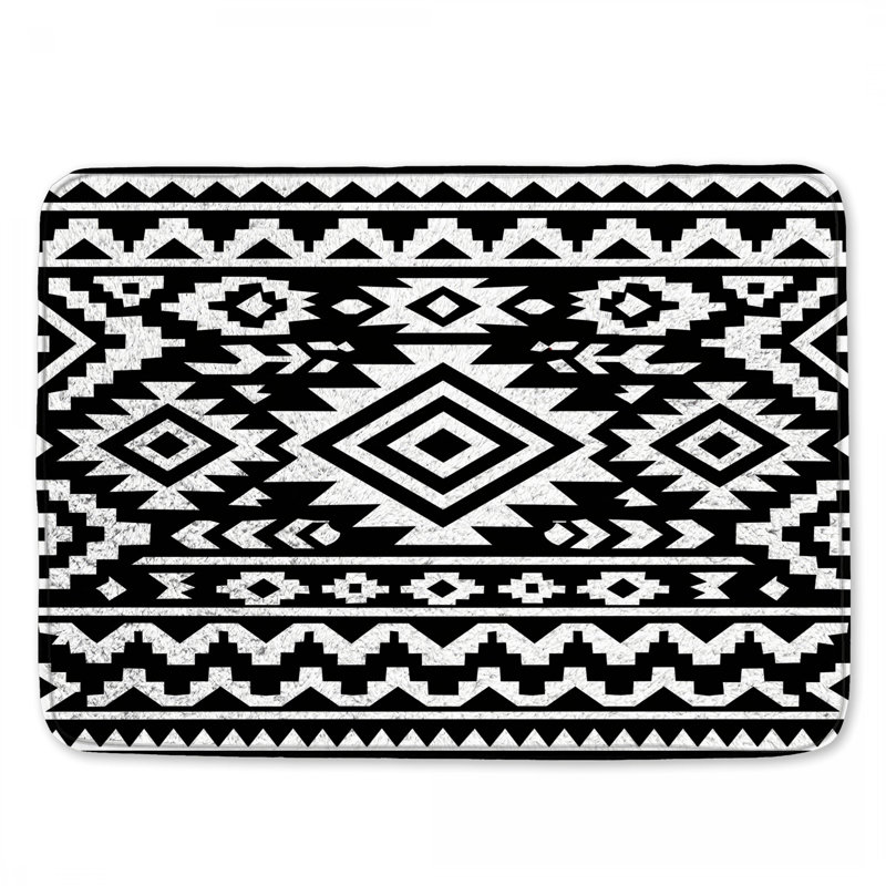 Black White Aztec Pattern Bath Mat, 24in W x 17in L